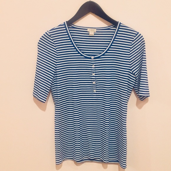 J. Crew Blue Striped Soft T-shirt with Buttons - Picture 3 of 7